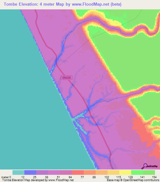 Tombe,Angola Elevation Map