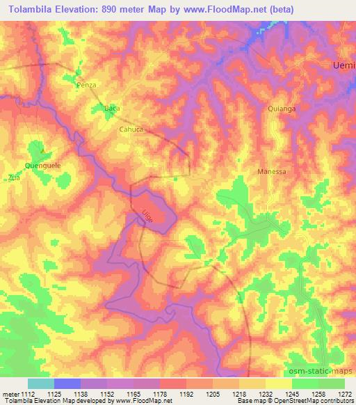 Tolambila,Angola Elevation Map
