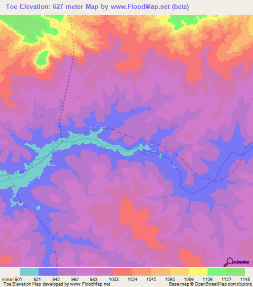 Toe,Angola Elevation Map