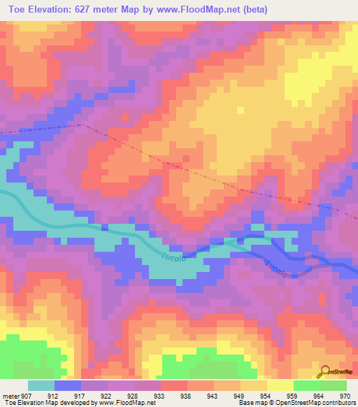 Toe,Angola Elevation Map