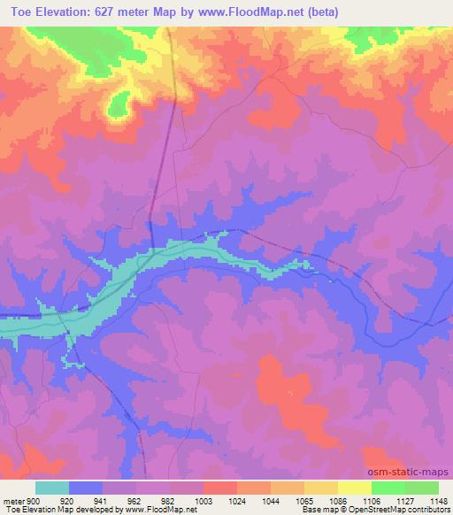 Toe,Angola Elevation Map