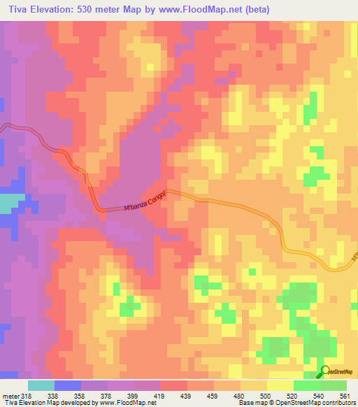 Tiva,Angola Elevation Map