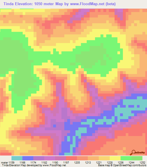 Tinda,Angola Elevation Map