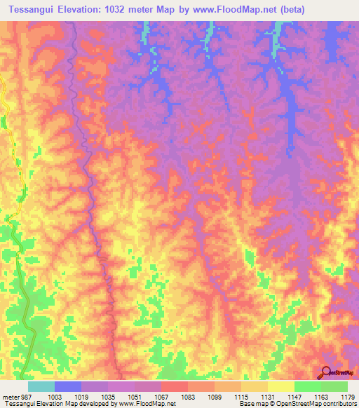 Tessangui,Angola Elevation Map