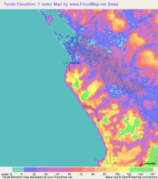 Tenda,Angola Elevation Map