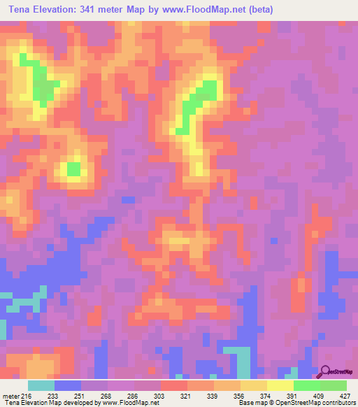 Tena,Angola Elevation Map