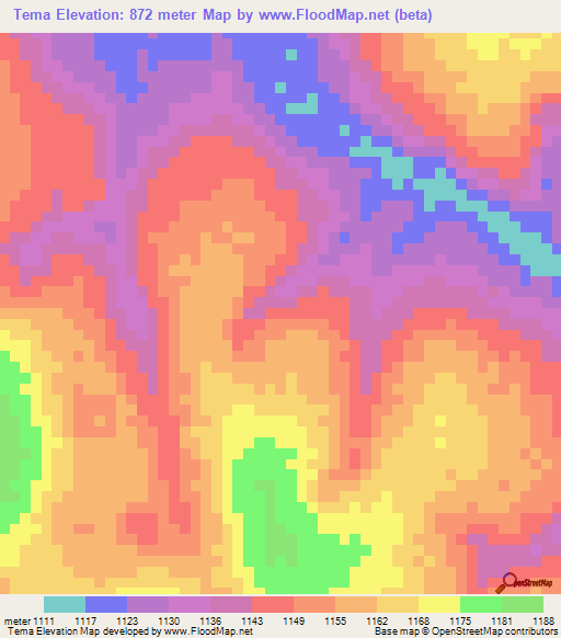 Tema,Angola Elevation Map