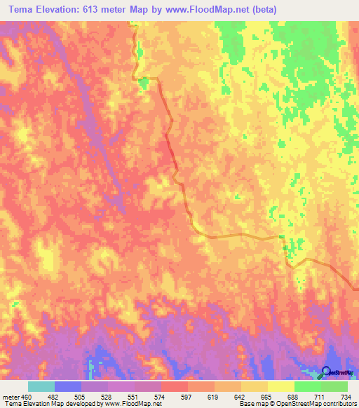 Tema,Angola Elevation Map