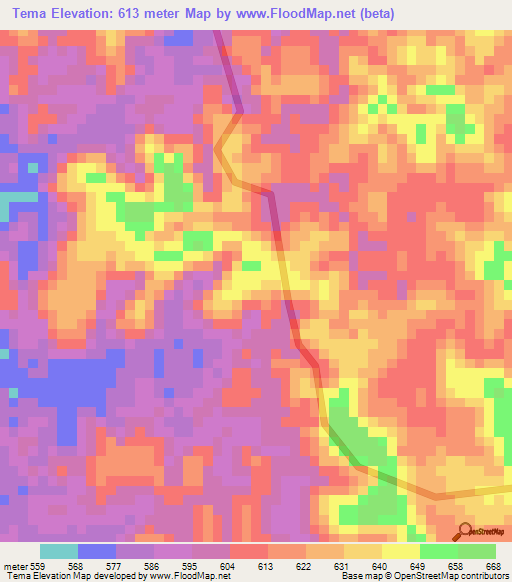 Tema,Angola Elevation Map