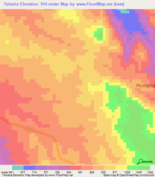 Teixeira,Angola Elevation Map