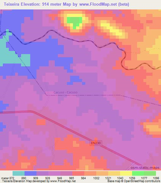 Teixeira,Angola Elevation Map