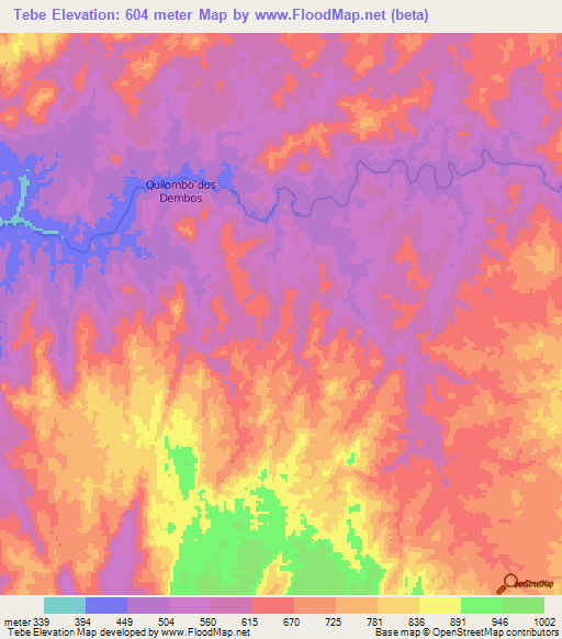 Tebe,Angola Elevation Map