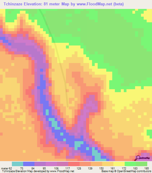 Tchinzaze,Angola Elevation Map