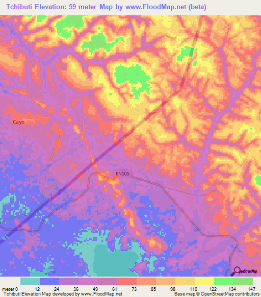 Tchibuti,Angola Elevation Map