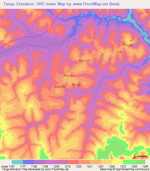 Tango,Angola Elevation Map