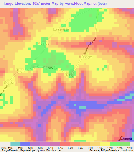 Tango,Angola Elevation Map