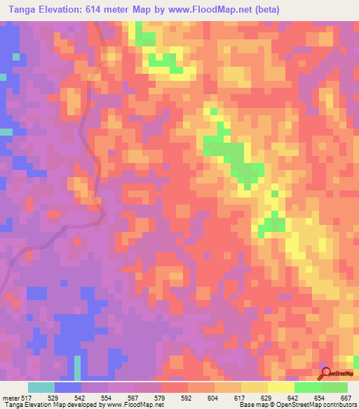Tanga,Angola Elevation Map