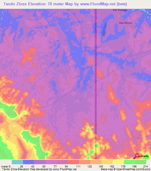 Tando Zinze,Angola Elevation Map