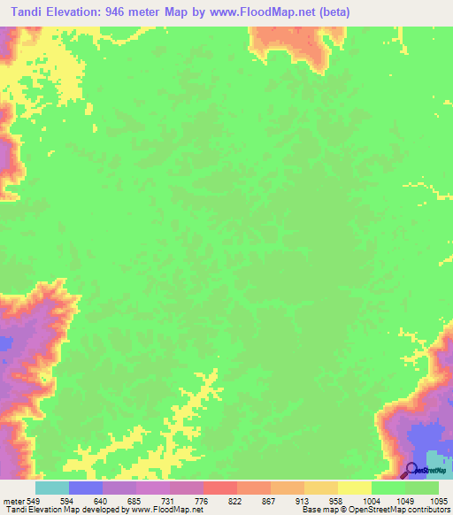 Tandi,Angola Elevation Map