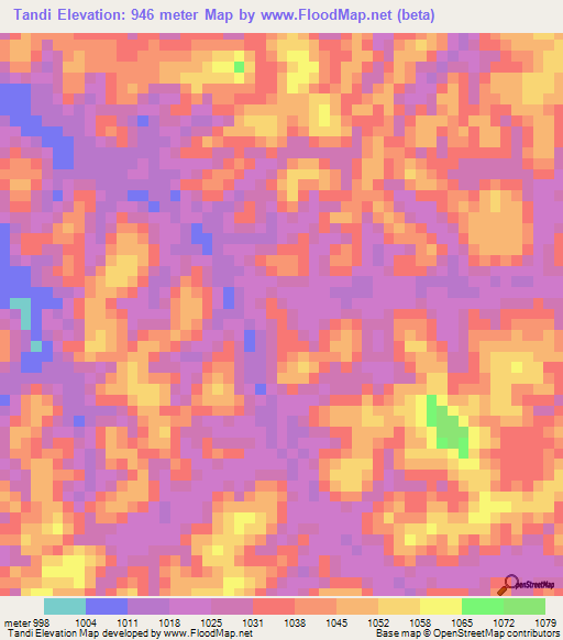 Tandi,Angola Elevation Map
