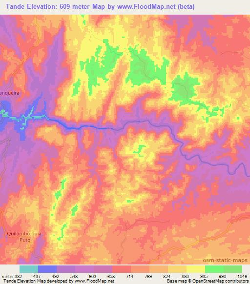 Tande,Angola Elevation Map