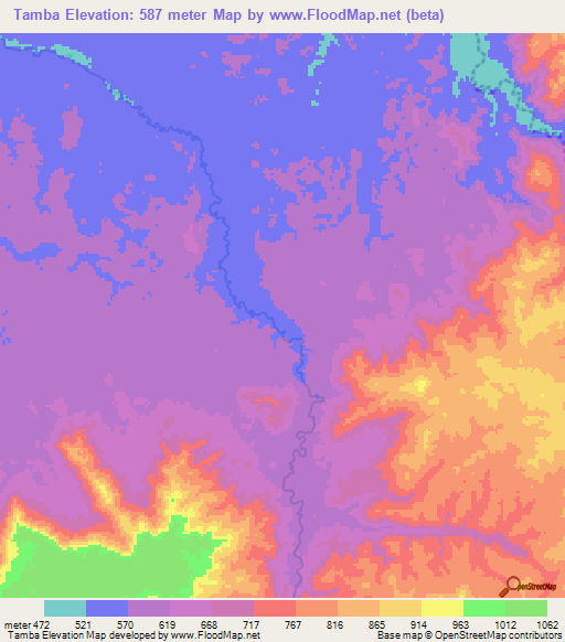 Tamba,Angola Elevation Map