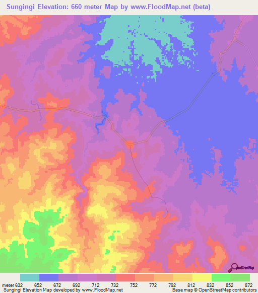 Sungingi,Angola Elevation Map