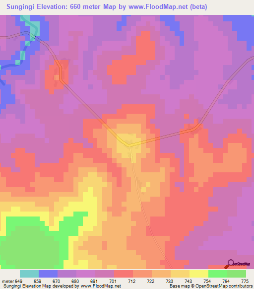Sungingi,Angola Elevation Map