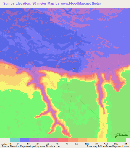 Sumba,Angola Elevation Map