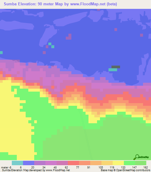 Sumba,Angola Elevation Map