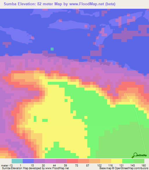 Sumba,Angola Elevation Map