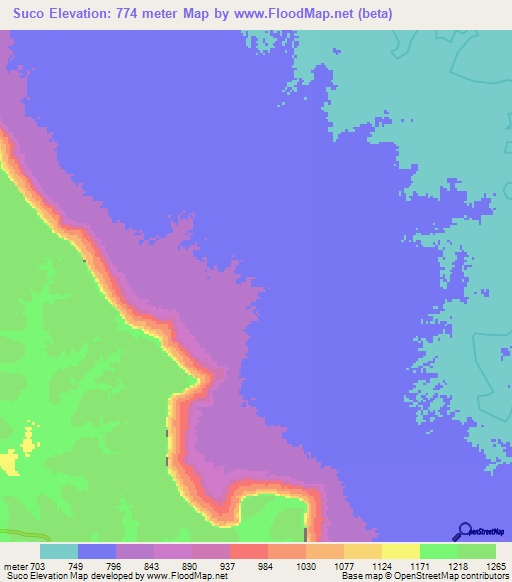 Suco,Angola Elevation Map