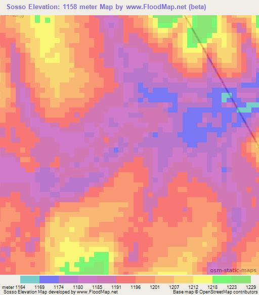 Sosso,Angola Elevation Map