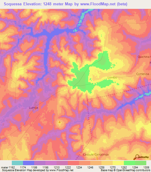 Soquessa,Angola Elevation Map