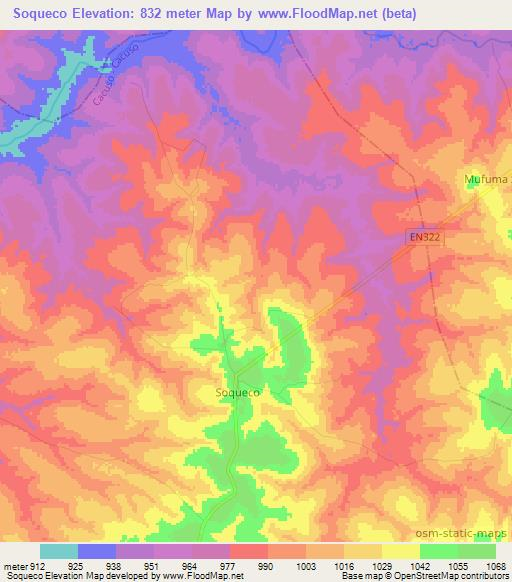Soqueco,Angola Elevation Map