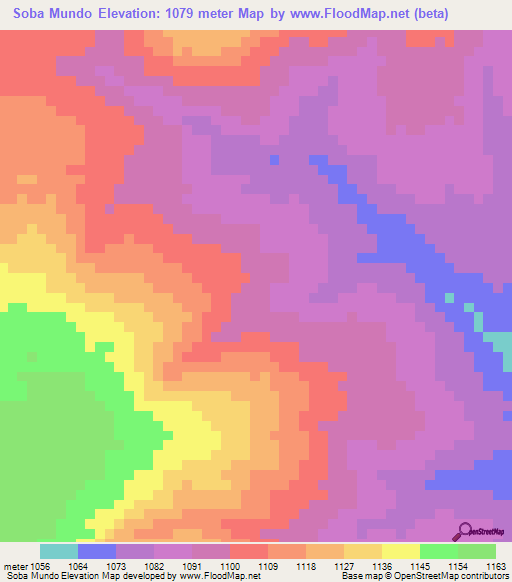 Soba Mundo,Angola Elevation Map