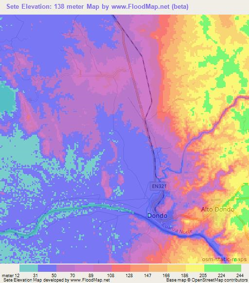 Sete,Angola Elevation Map