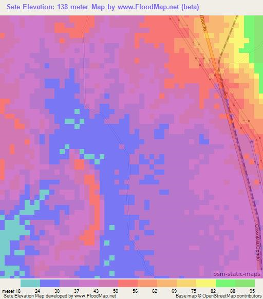 Sete,Angola Elevation Map