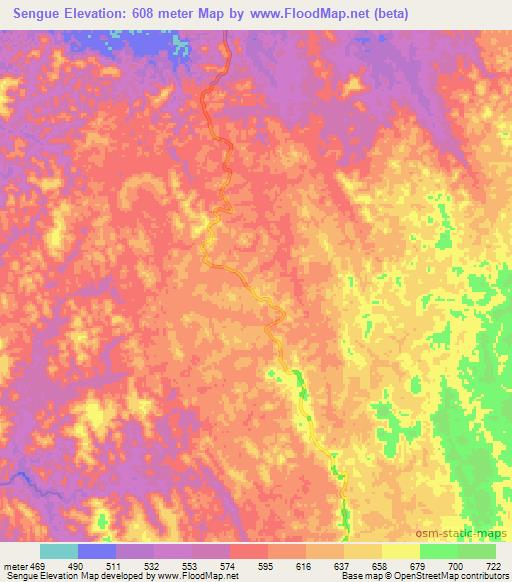 Sengue,Angola Elevation Map
