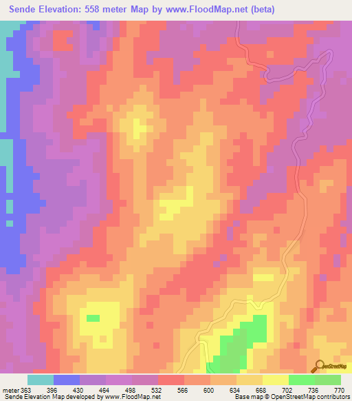 Sende,Angola Elevation Map