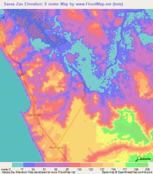 Sassa Zau,Angola Elevation Map