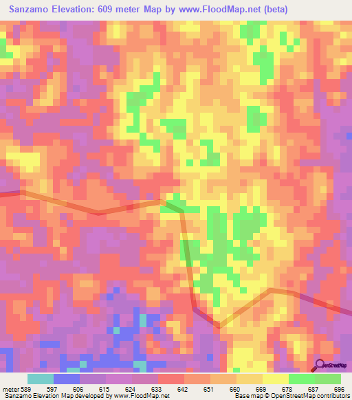 Sanzamo,Angola Elevation Map
