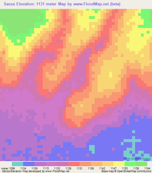 Sanza,Angola Elevation Map