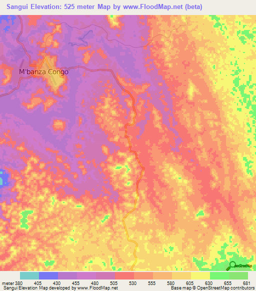 Sangui,Angola Elevation Map