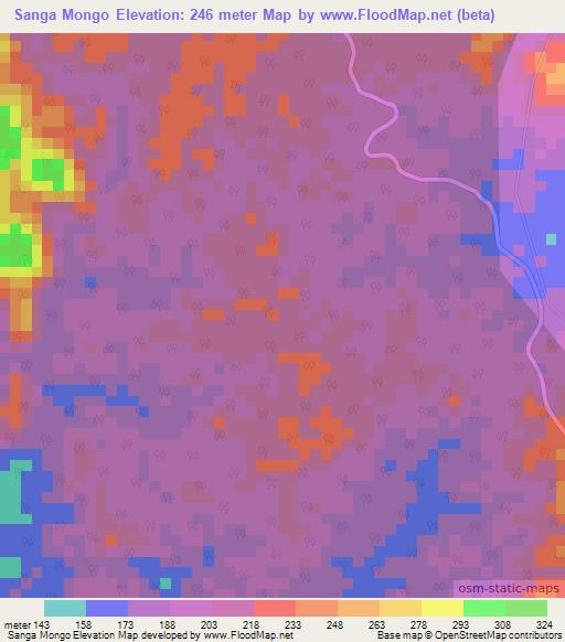 Sanga Mongo,Angola Elevation Map