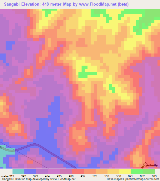 Sangabi,Angola Elevation Map