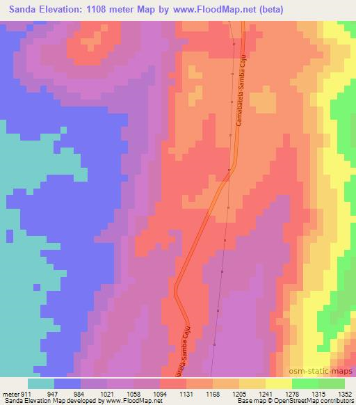 Sanda,Angola Elevation Map