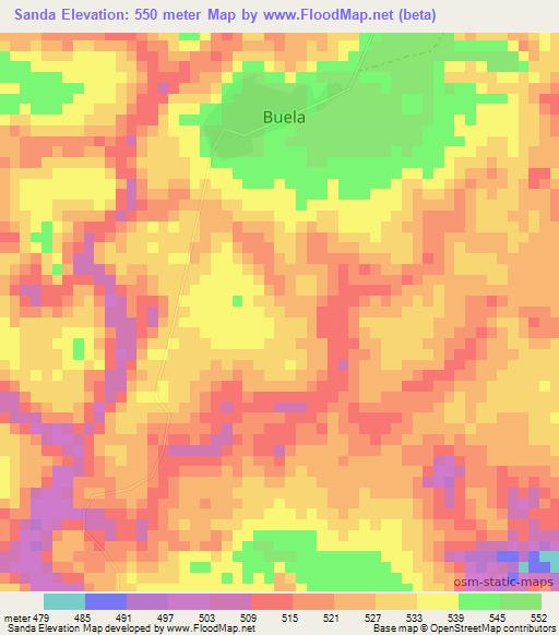 Sanda,Angola Elevation Map