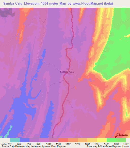 Samba Caju,Angola Elevation Map