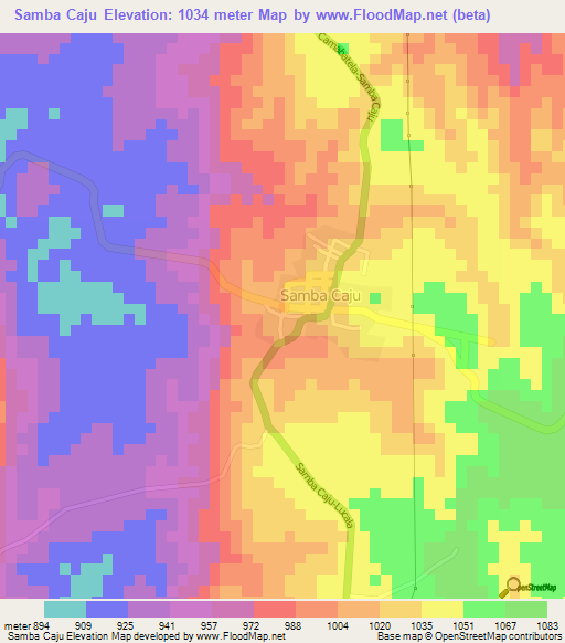 Samba Caju,Angola Elevation Map